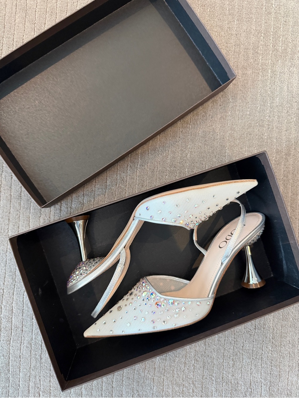 Rodo White Crystal-Studded Pointed Slingback Heels - Picture 3 of 6